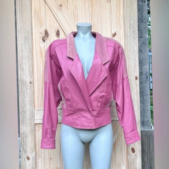 Vintage Retro 80s Chia Pink Suede/Leather Cropped Moto Bomber Jacket~M~ - Picture 1 of 8